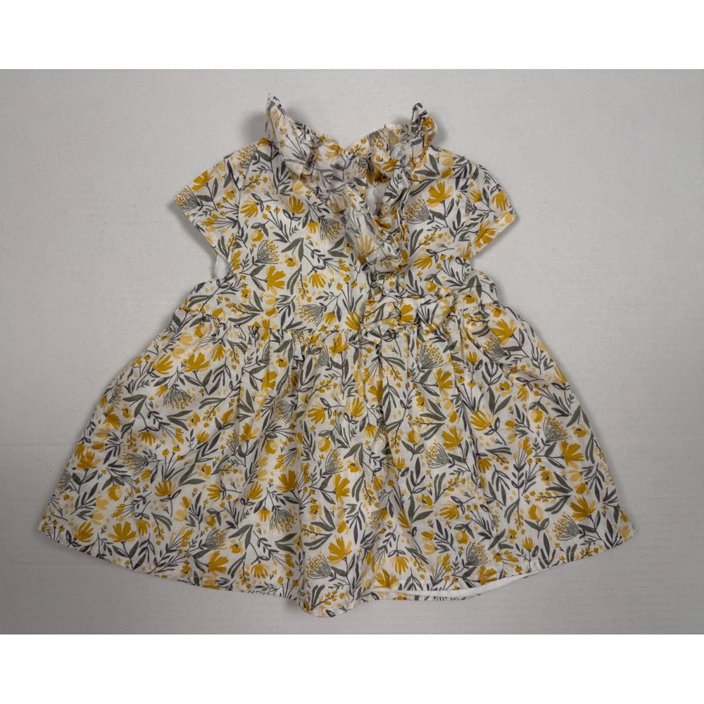 Baby Girl Tommy Bahama Dress Floral Cotton 12M Yellow Grey‎ Ruffle Collar Button